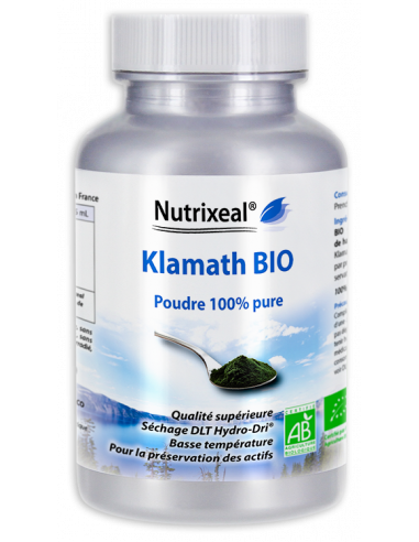 Klamath BIO garantie sans microcystine, mise en gélules en France, sans excipient. Séchage haute qualité HydroDri (DLT).