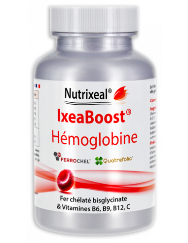 IxeaBoost Hémoglobine : Complexe synergique de Fer chélaté et vitamines B6, B9 et B12 pour booster le taux d'hémoglobine