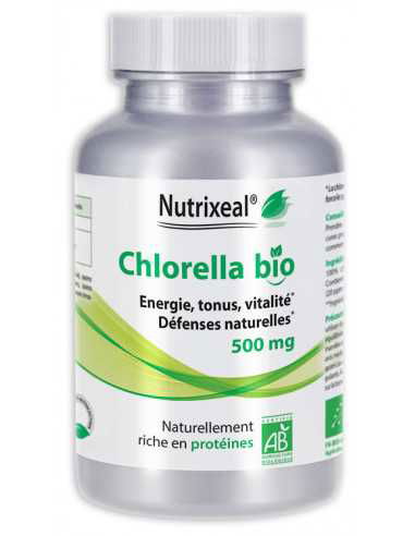 Chlorella BIO Nutrixeal : 500 mg par comprimé, 100% pure.