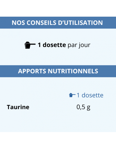 Conseils d’utilisation et apports nutritionnels de Taurine 100 % vegan en poudre