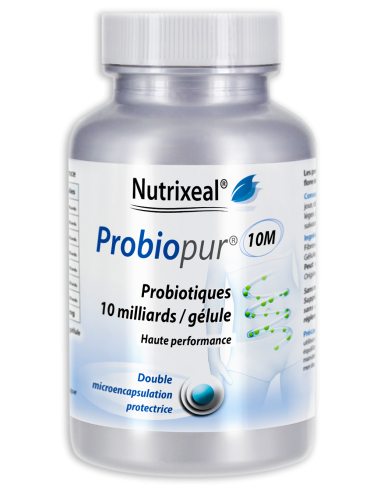 Probiotiques, double micro-encapsulation, 5 milliards de microorganismes UFC par gélule.