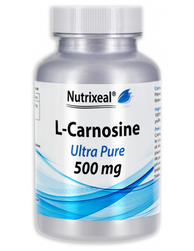 L- Carnosine : acide aminé contre la glycation. Pureté supérieure à 99.9%. 500 mg de L-Carnosine par gélule.