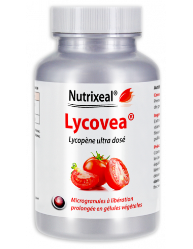 Extrait de tomates standardisé à 5% de lycopène : 300 mg, soit 15 mg de lycopène par gélule végétale.