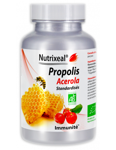 Nutrixeal : Propolis associée à l'acerola, extraits standardisés, gélules végétales. Produit certifié BIO.