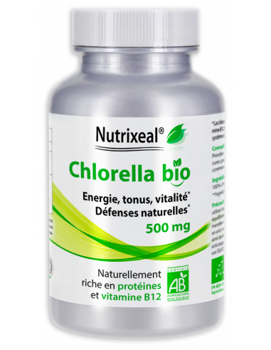 Chlorella BIO Nutrixeal : 500 mg par comprimé, 100% pure.