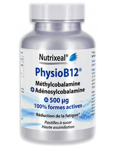 PhysioB12 Nutrixeal : vitamine B12 100% forme bio-active et vegan (méthylcobalamine et adénosylcobalamine) 500 µg
