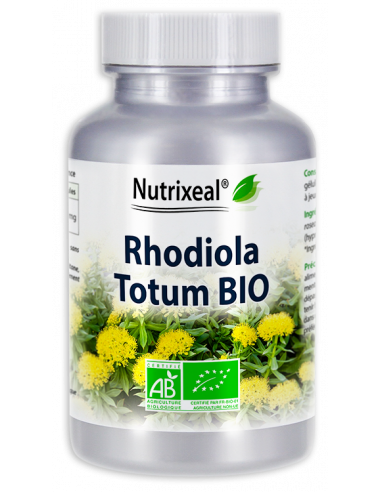 Nutrixeal : totum de Rhodiola rosea Bio : 375 mg par gélule végétale. Fatigue, stress.