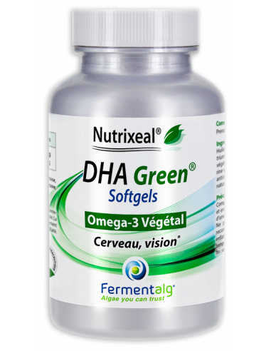 DHA Green Oméga 3 d'origine végétale (micro-algues), 100% végan Nutrixeal : gélules végétales Softgels.