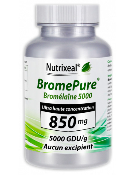 Bromélaïne (bromelase) hautement concentrée : 5000 GDU / g minimum, ultra dosée 850 mg par gélule