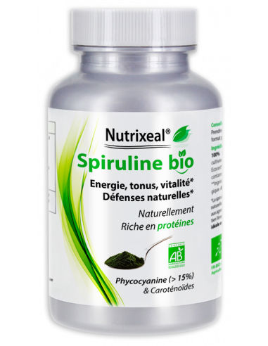 Nutrixeal : spriruline BIO à teneur élevée en phycocyanine, en comprimés de 500 mg.